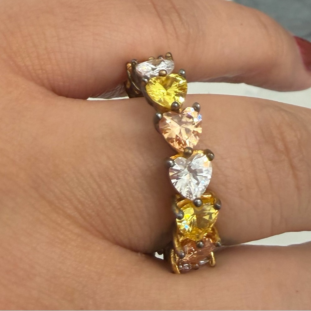 Multi-Colour Heart Gemstone Band Ring - Women Jewelry